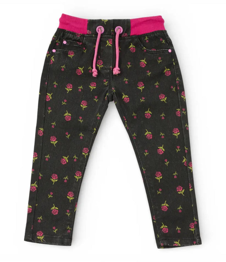 baby girls ditsy floral pull-on jeans 6-36 months front view