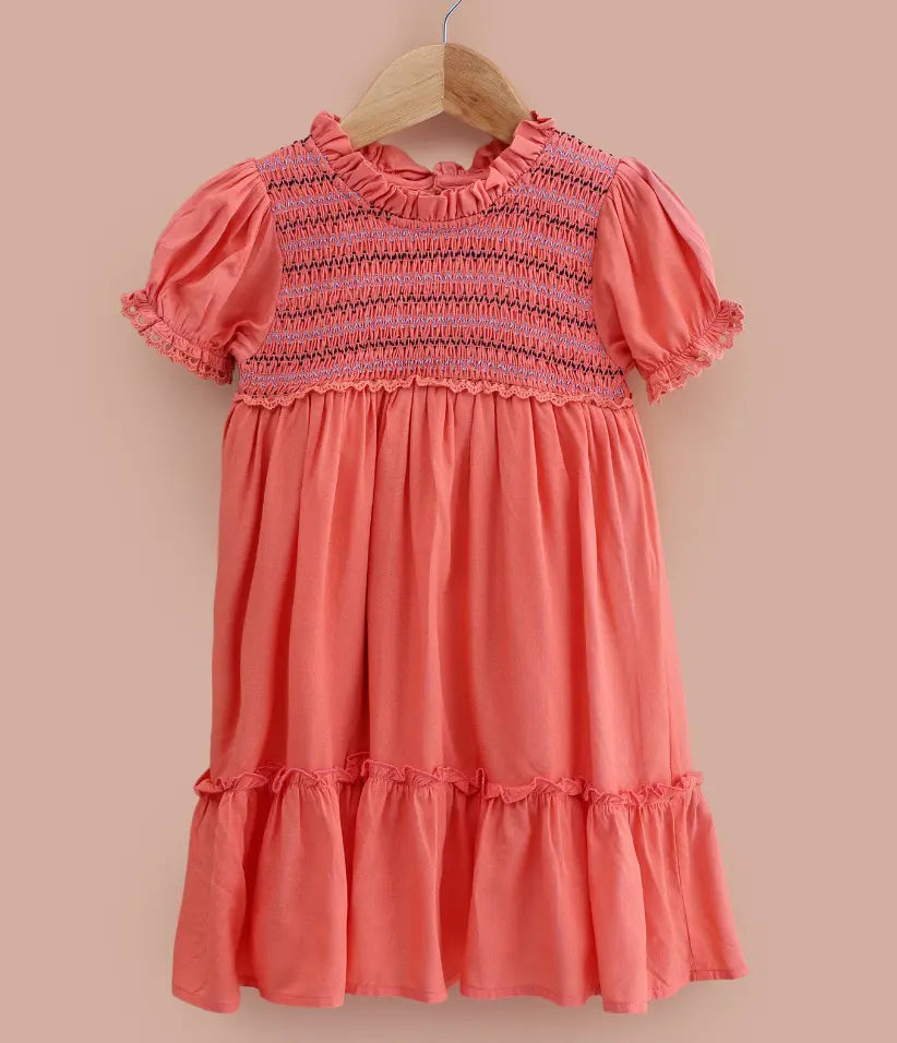 baby girls smocked cotton dress front view