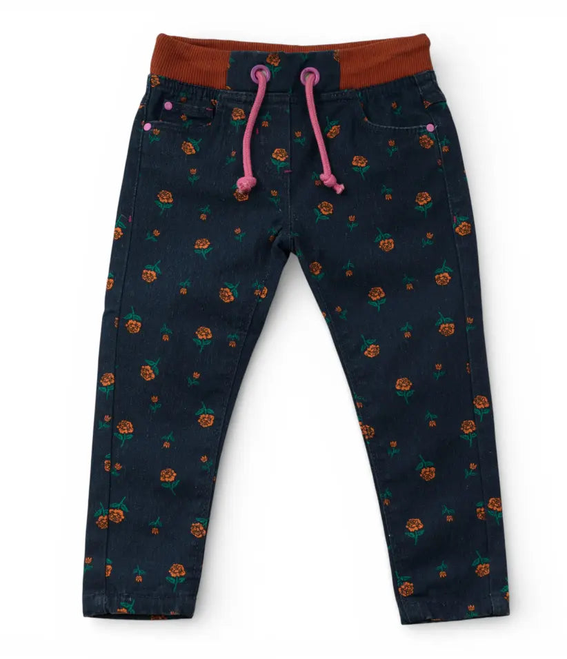 baby girls ditsy floral pull-on jeans 6-36 months front view