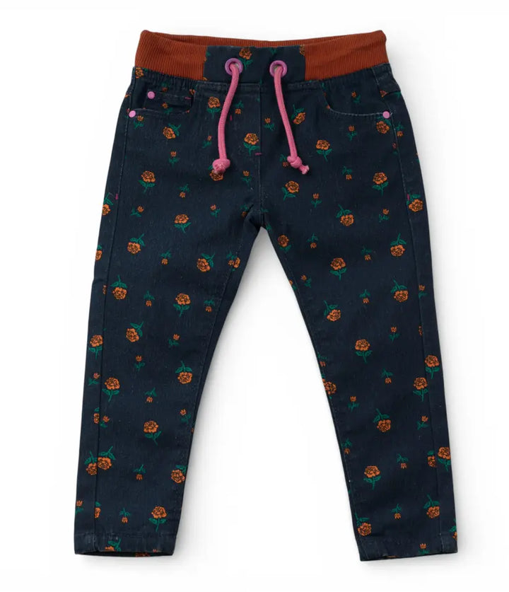 baby girls ditsy floral pull-on jeans 6-36 months front view