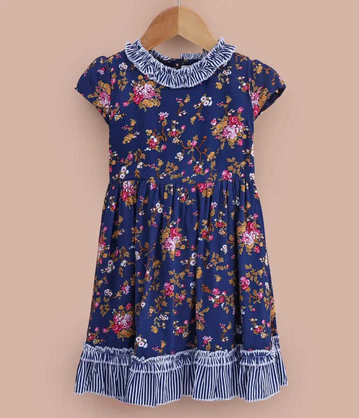 baby girls floral ruffle cotton dress front view