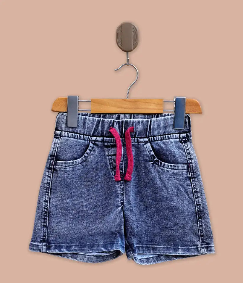 baby girls pull-on drawstring denim shorts front view