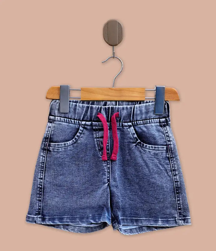 baby girls pull-on drawstring denim shorts front view