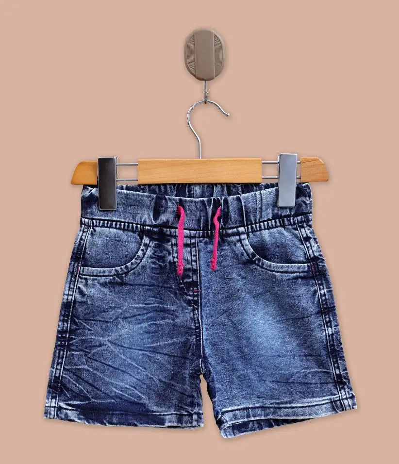 baby girls pull-on drawstring denim shorts front view