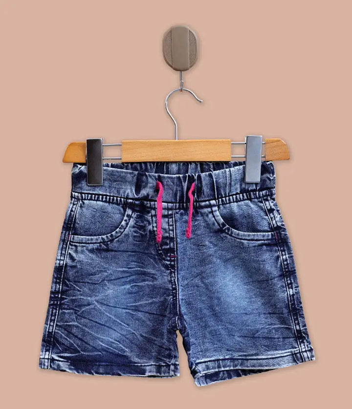 baby girls pull-on drawstring denim shorts front view