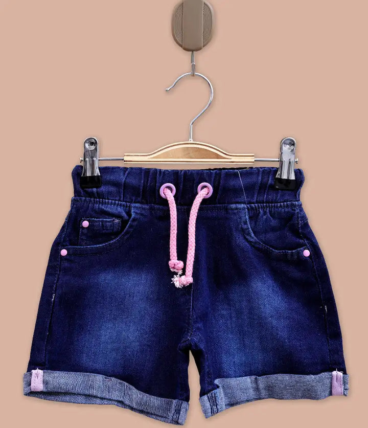 baby girls pull-on drawstring denim shorts front view