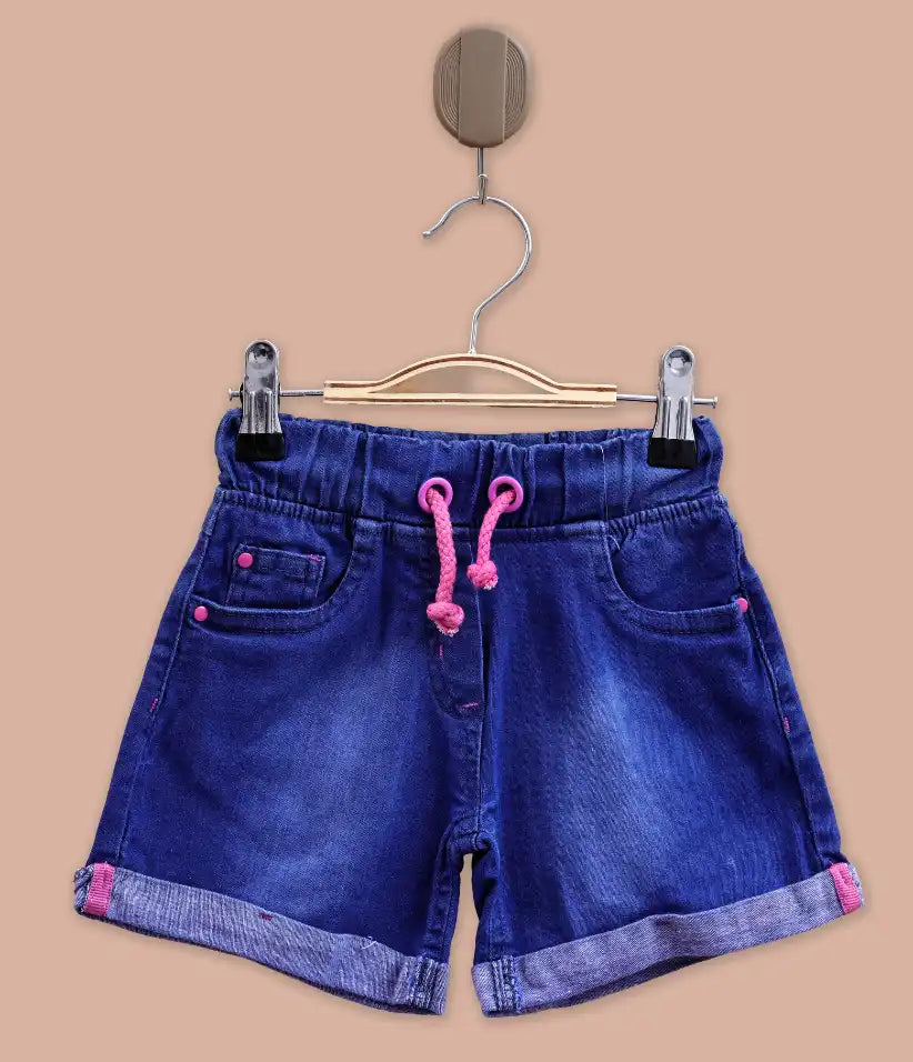 baby girls pull-on drawstring denim shorts front view