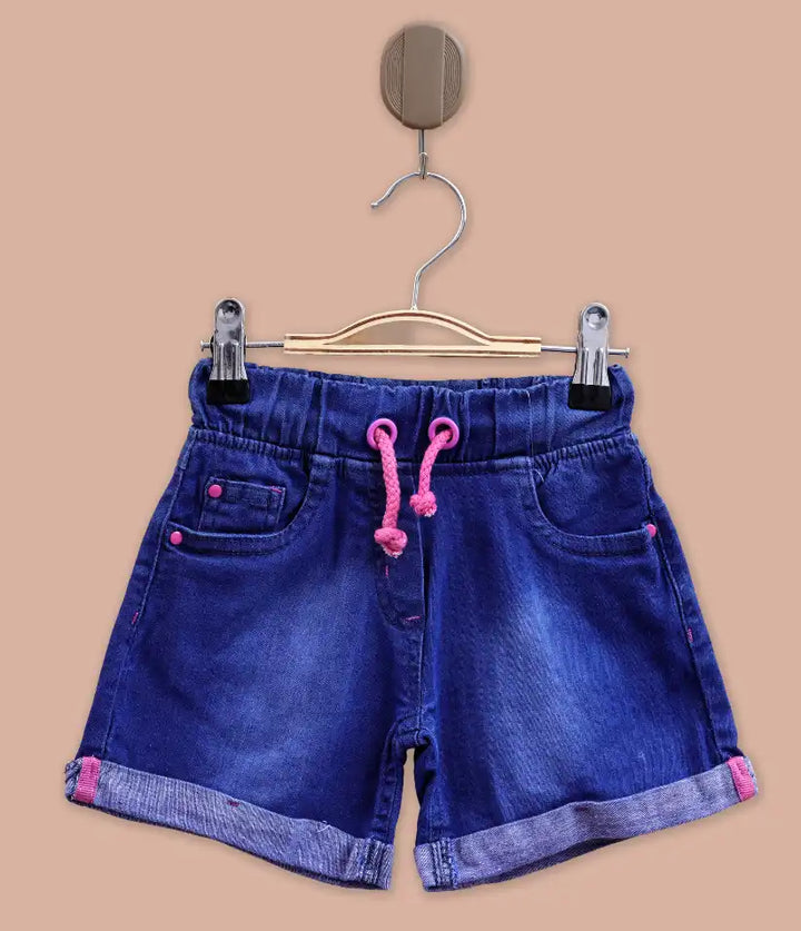 baby girls pull-on drawstring denim shorts front view