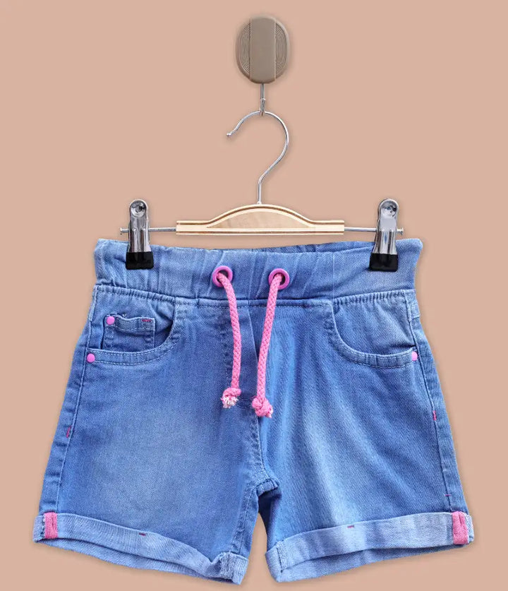 baby girls pull-on drawstring denim shorts front view