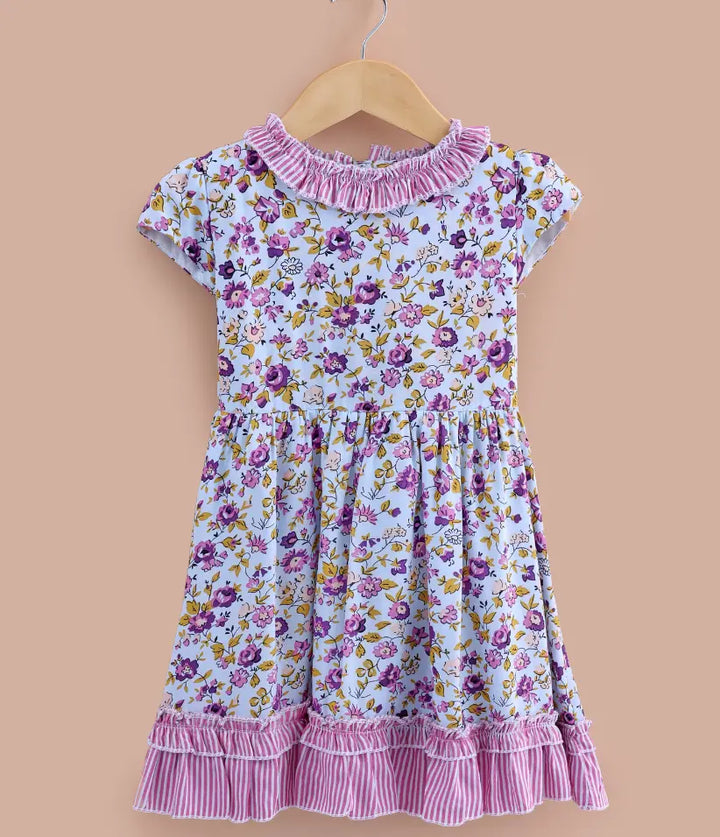 baby girls floral ruffle cotton dress front view
