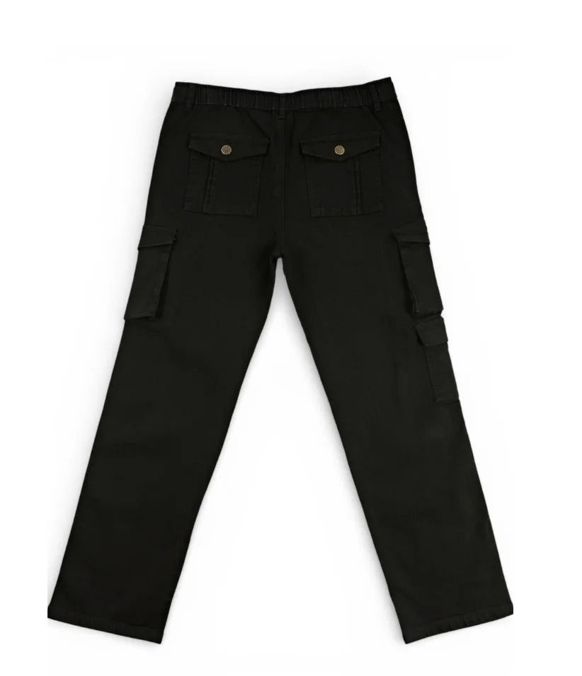 Boys black cargo jeans, 9-16 years, back view