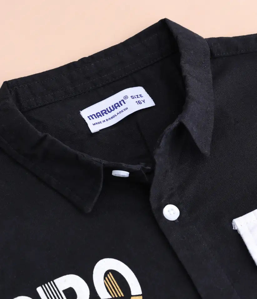 boys black cotton co ord set 9-16 years shirt