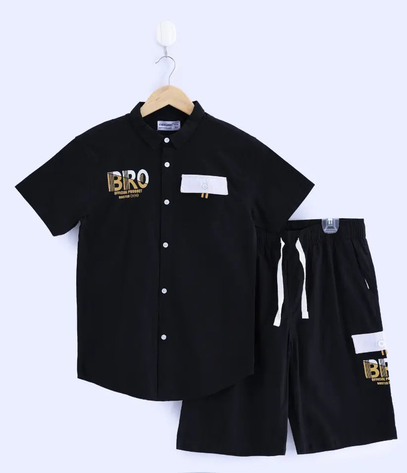 boys black cotton co ord set 9-16 years