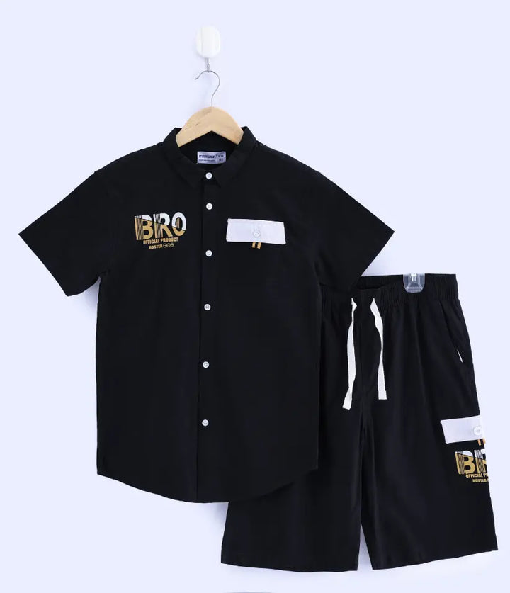 boys black cotton co ord set 9-16 years
