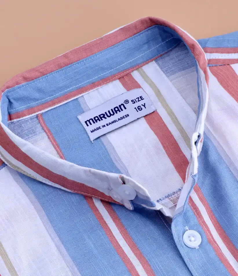 boys striped cotton co-ord set 9-16 years shirt view