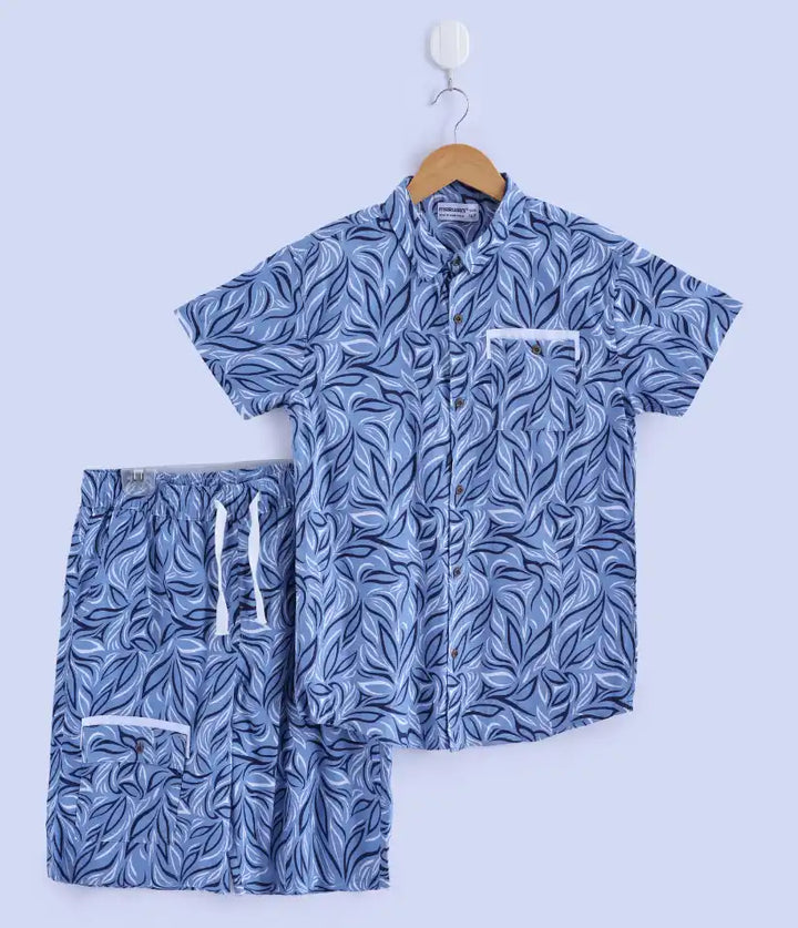 boys cotton hawaiian shirt and shorts set 9-16 years