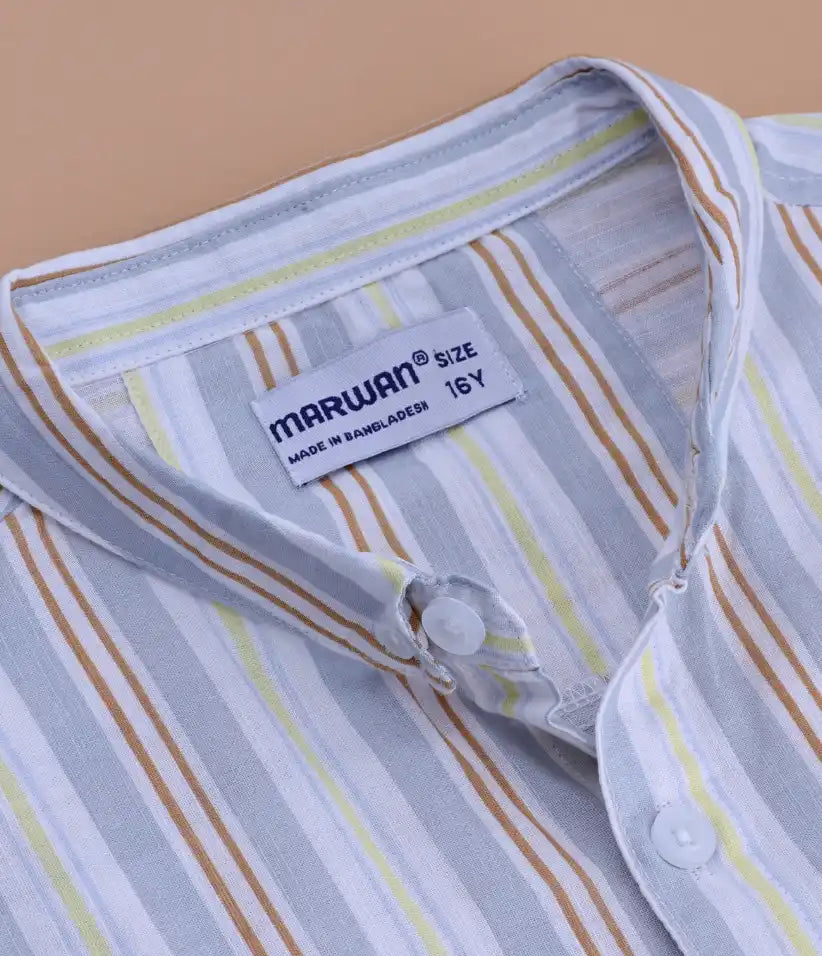 boys striped cotton co-ord set 9-16 years shirt view