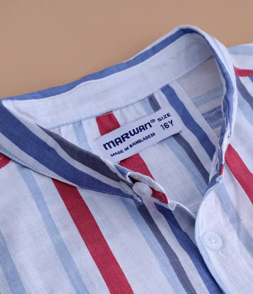 boys striped cotton co-ord set 9-16 years shirt view
