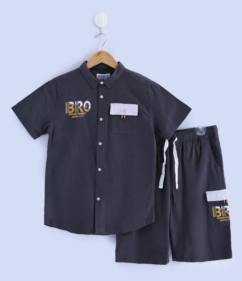 boys charcoal black cotton co ord set 9-16 years