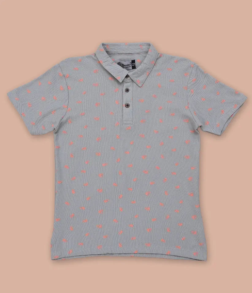 boys classic printed polo t-shirt front view