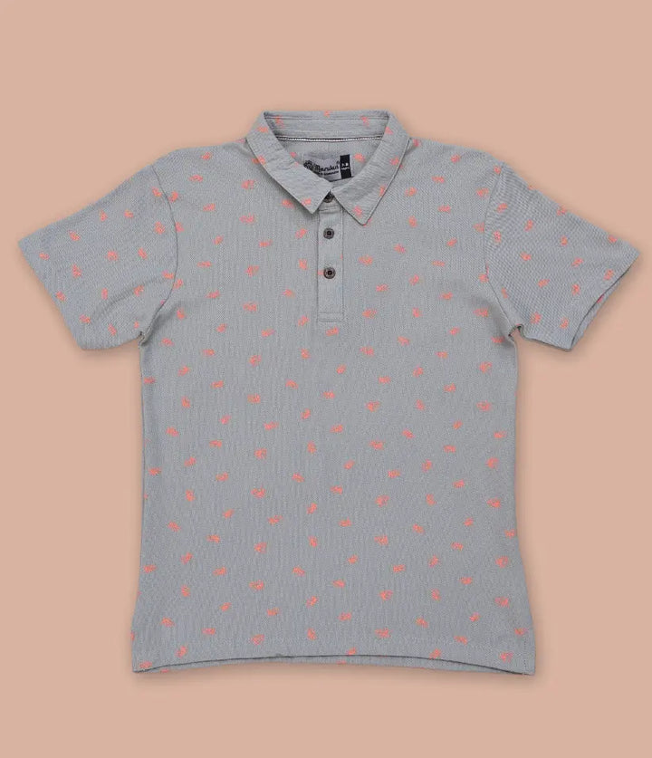 boys classic printed polo t-shirt front view