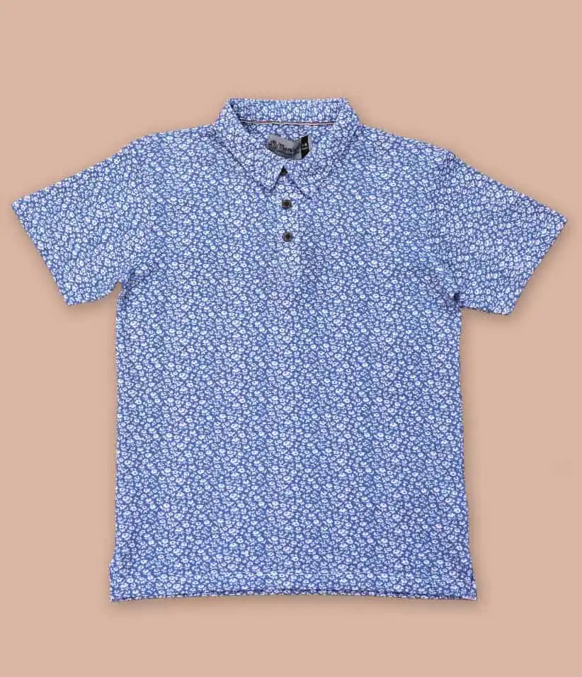 boys floral polo t-shirt front view#color_blue