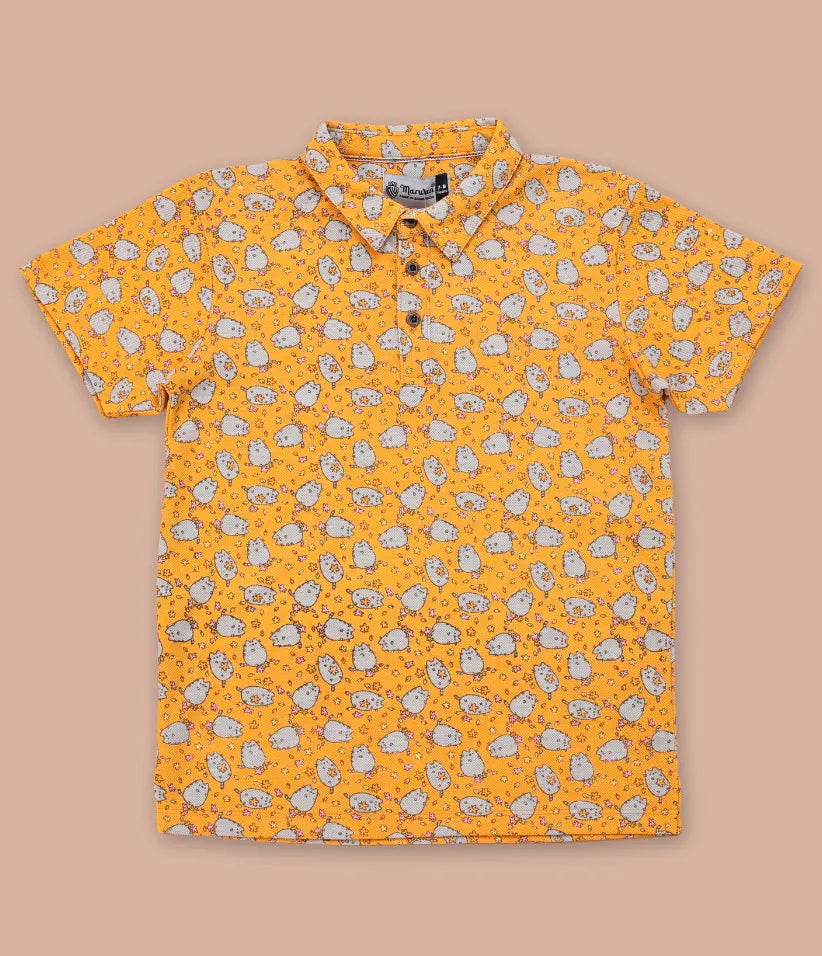 boys classic printed polo t-shirt front view