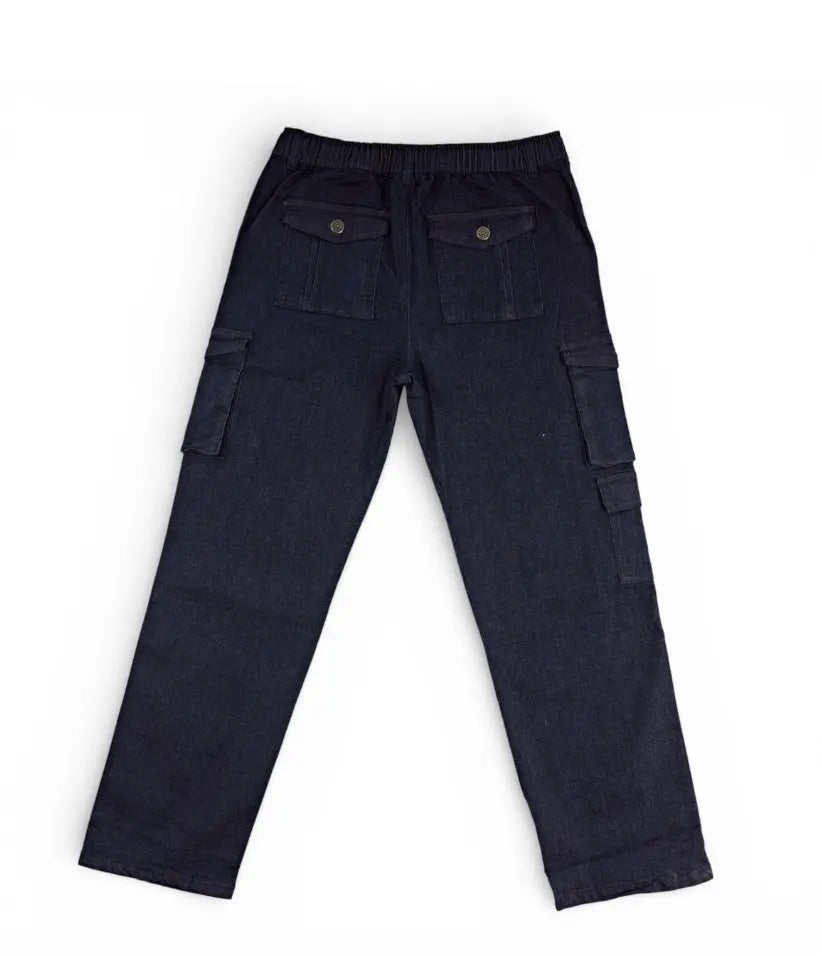 Boys dark blue cargo jeans, 3-8 years, back view