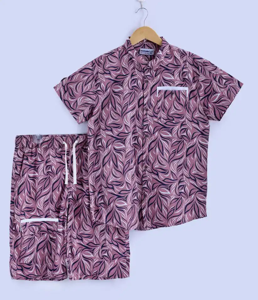 boys cotton hawaiian shirt and shorts set 9-16 years