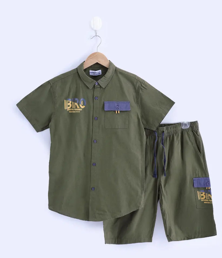 boys green cotton co ord set 9-16 years