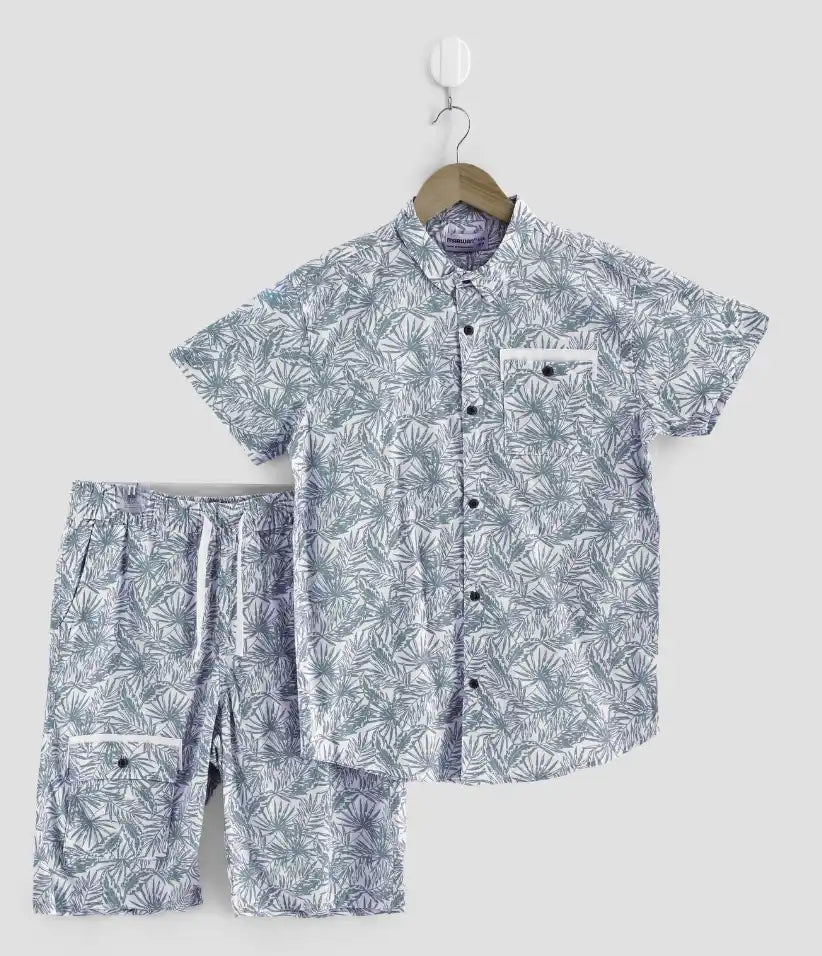boys cotton hawaiian shirt and shorts set 9-16 years