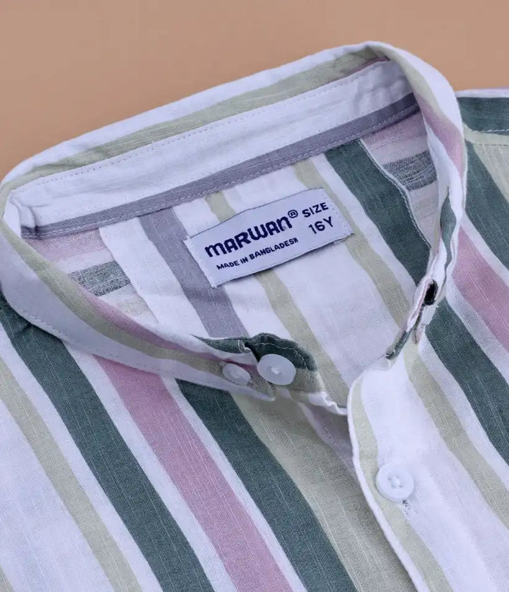 boys striped cotton co-ord set 9-16 years shirt view