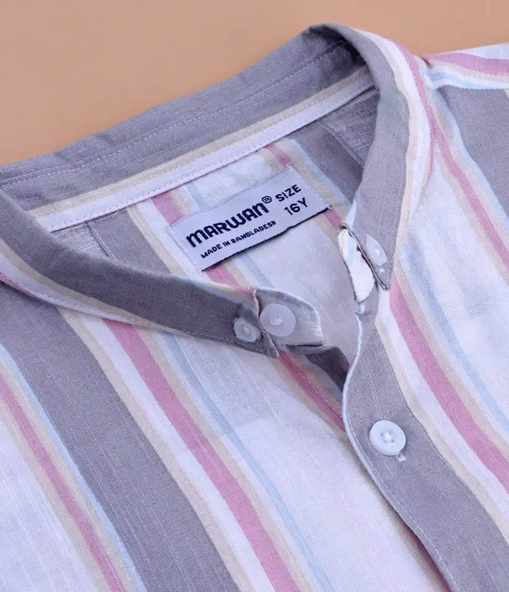 boys striped cotton co-ord set 9-16 years shirt view