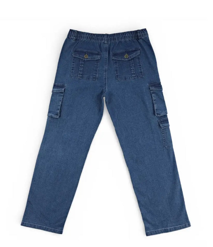 Boys light blue cargo jeans, 9-16 years, back view