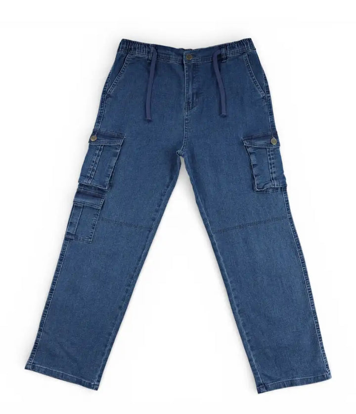 Boys light blue cargo jeans, 9-16 years, front view