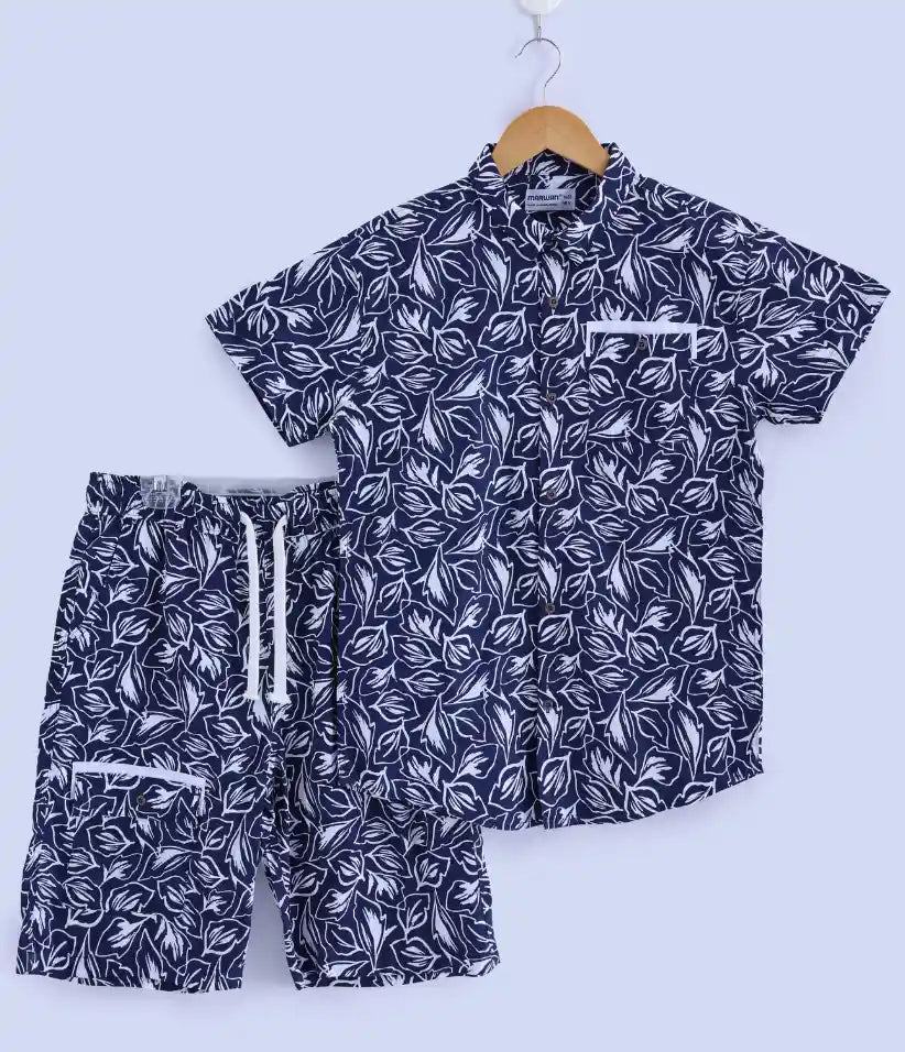 boys cotton hawaiian shirt and shorts set 9-16 years
