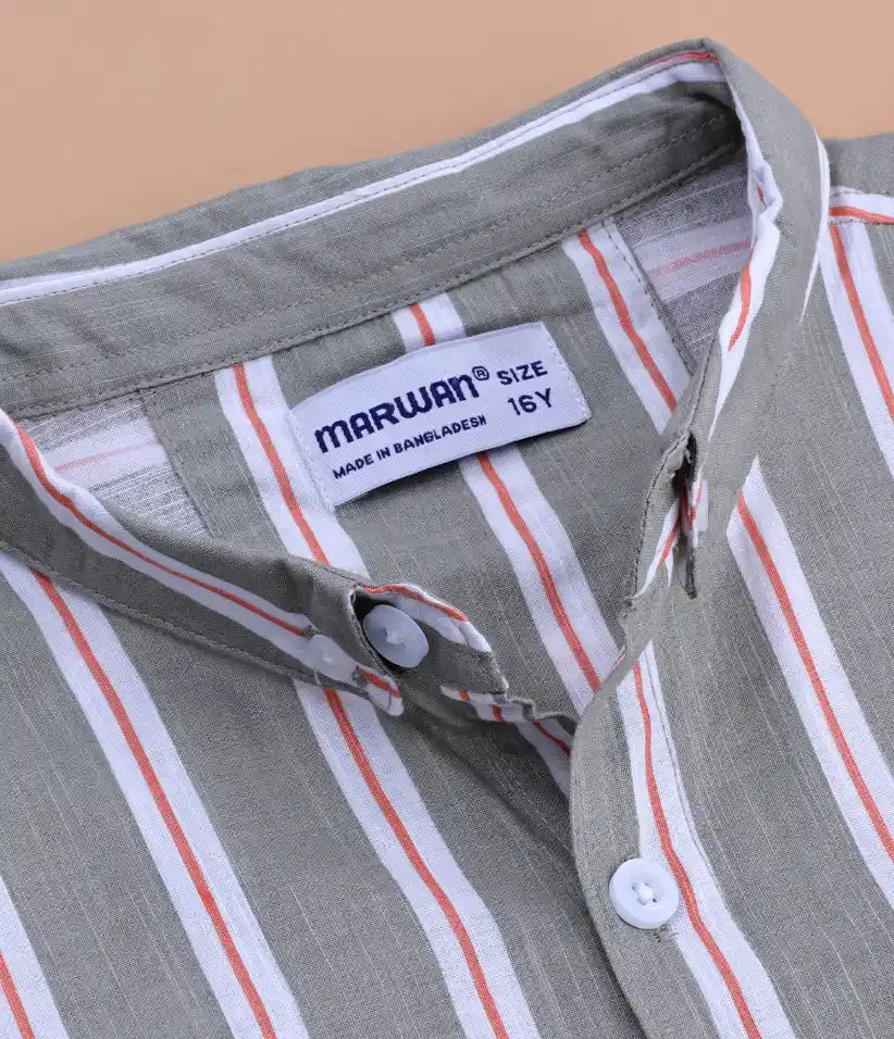 boys striped cotton co-ord set 9-16 years shirt view