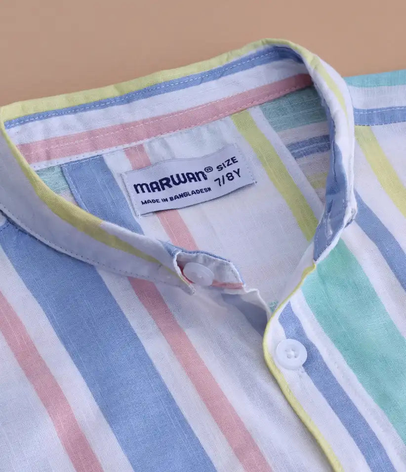 boys striped cotton co-ord set 3-8 years shirt view#color_pastel