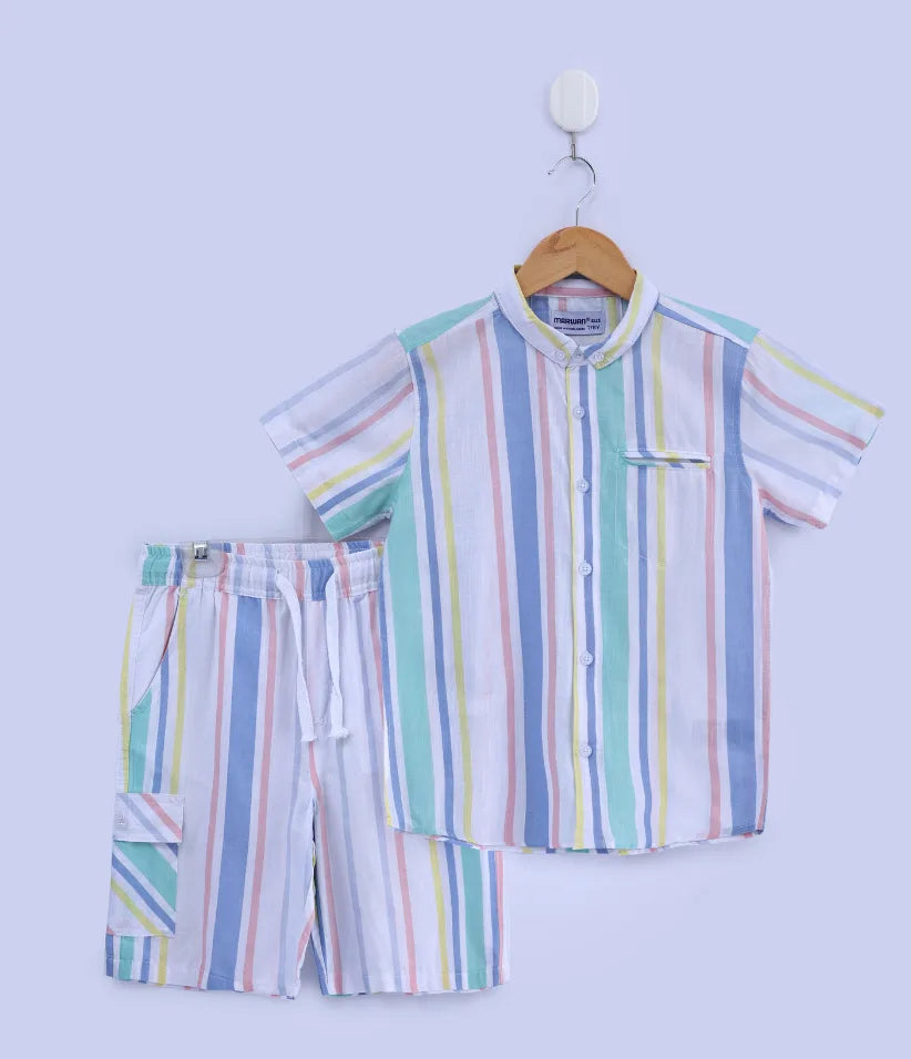 boys striped cotton co-ord set 3-8 years#color_pastel