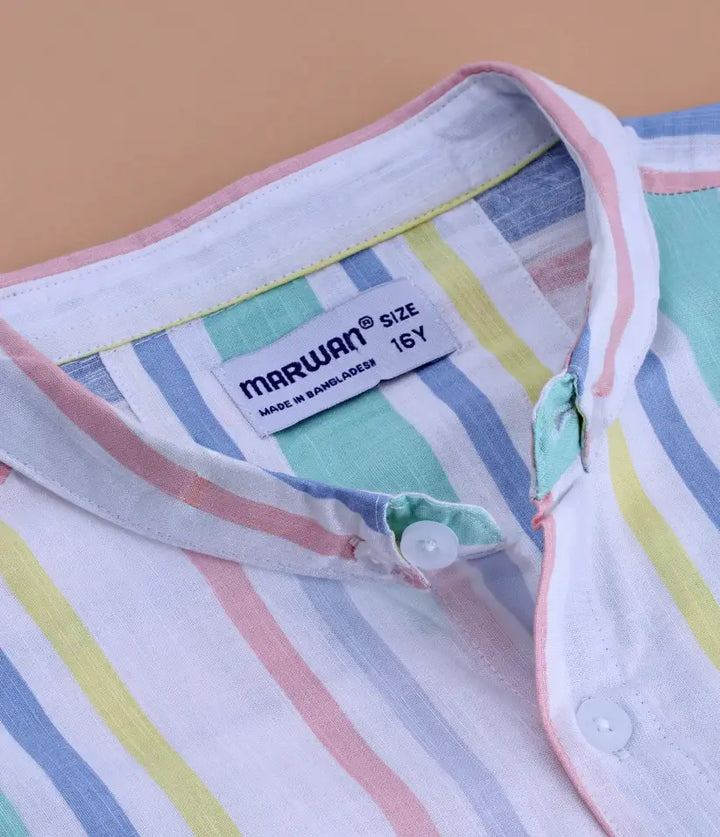 boys striped cotton co-ord set 9-16 years shirt view