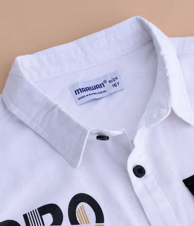 boys white cotton co ord set 9-16 years shirt