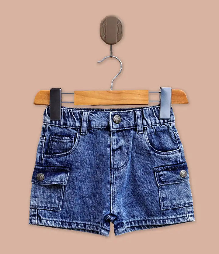 baby boys denim cargo shorts front view