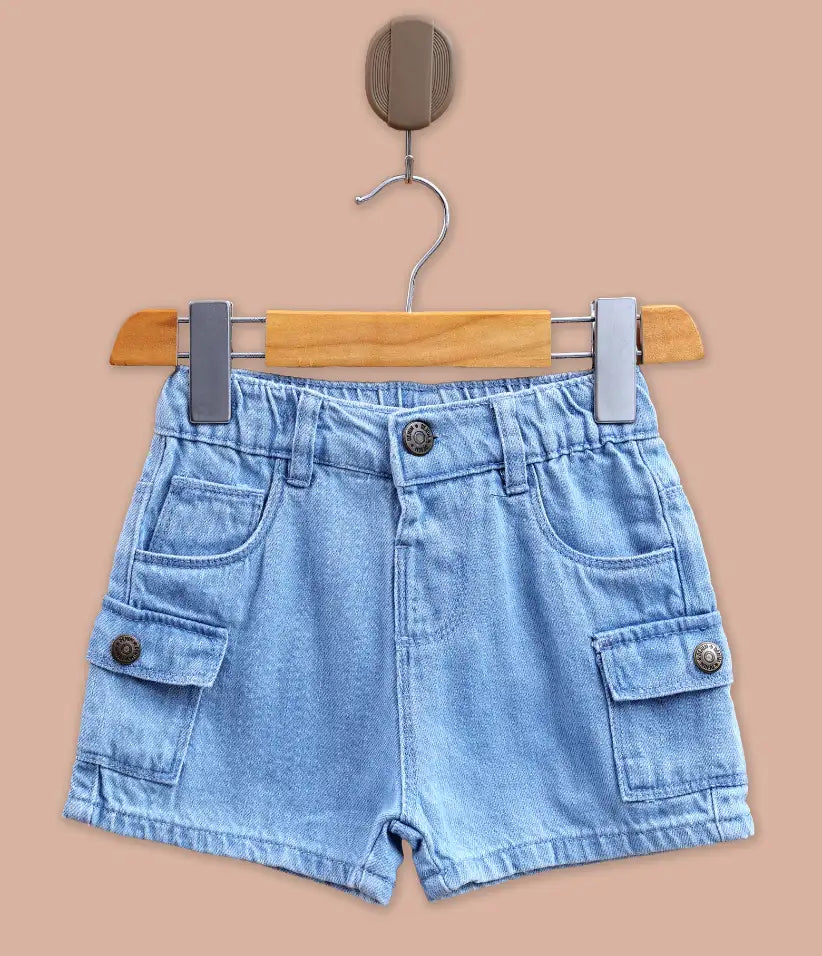 baby boys denim cargo shorts front view#color_light-blue