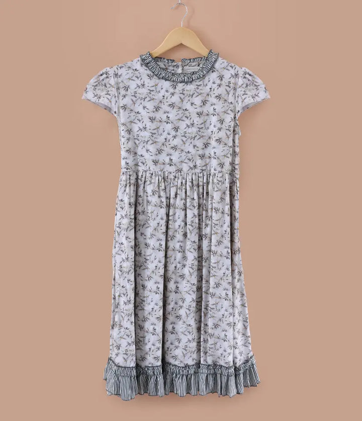 girls floral ruffle cotton dress front view