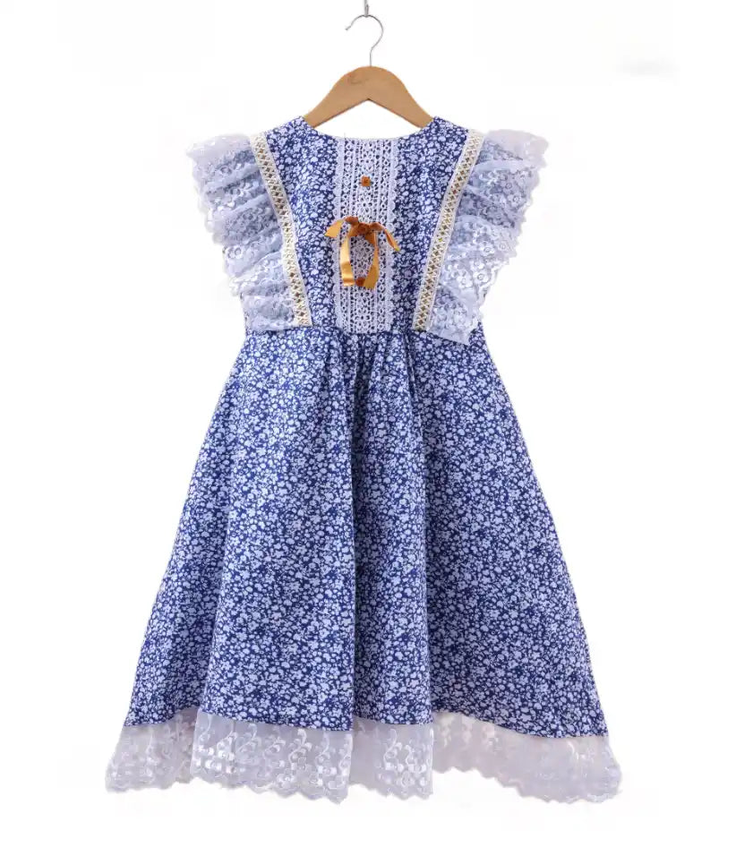 girls cotton lace dress 3-8 years#color_blue