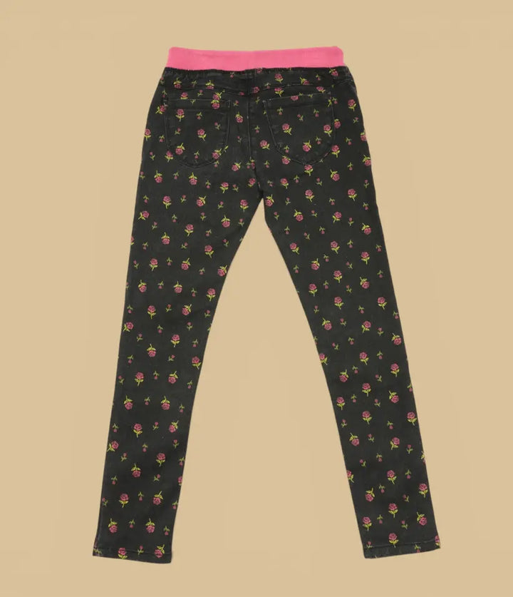 girls floral pull-on pants 9-16 years back view