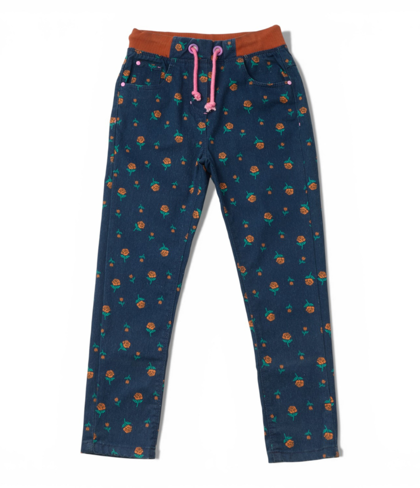 girls floral pull-on pants 3-8 years front view#color_dark-indigo