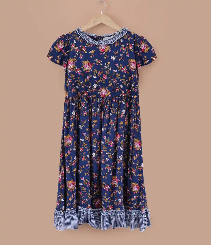 girls floral ruffle cotton dress front view