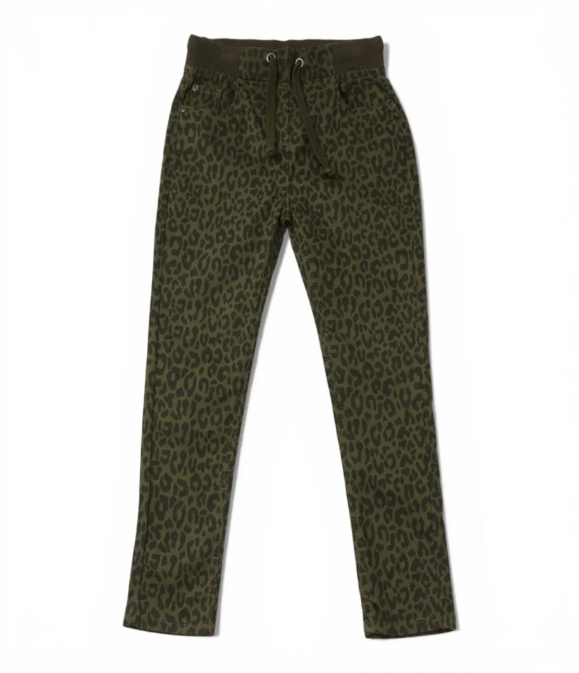 girls leopard pull-on pants 3-8 years front view