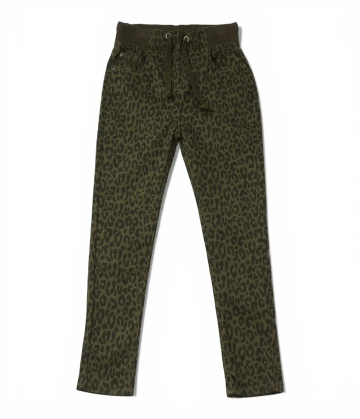 girls leopard pull-on pants 3-8 years front view